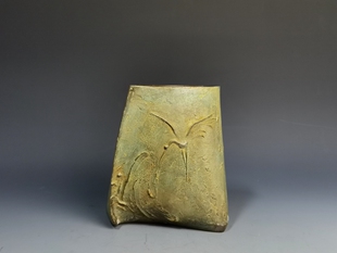 日本高冈铜器花瓶花器花入鹤舞浮雕摆件客厅花道插花大森孝志作