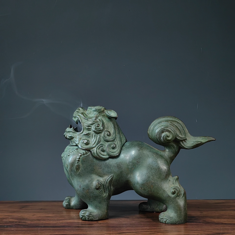 日本进口铜制香薰炉狮子香炉香插茶道摆件禅意复古装饰老物件收藏