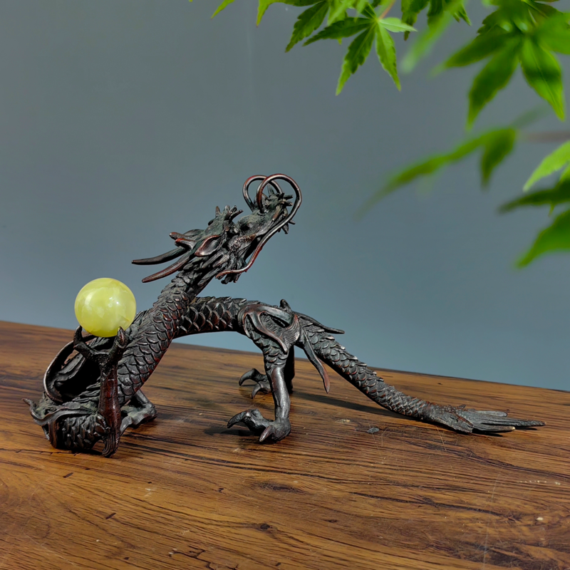 日本回流铜器蜡型铸龙型升龙轻奢复古桌面装饰家居样板房摆件包邮