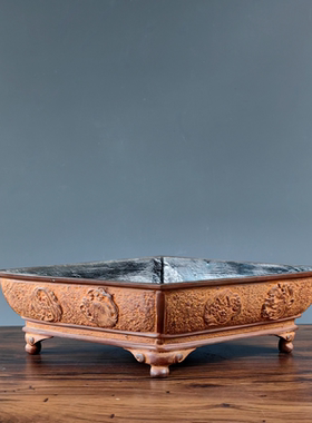 铜制装饰插花复古浮雕摆件