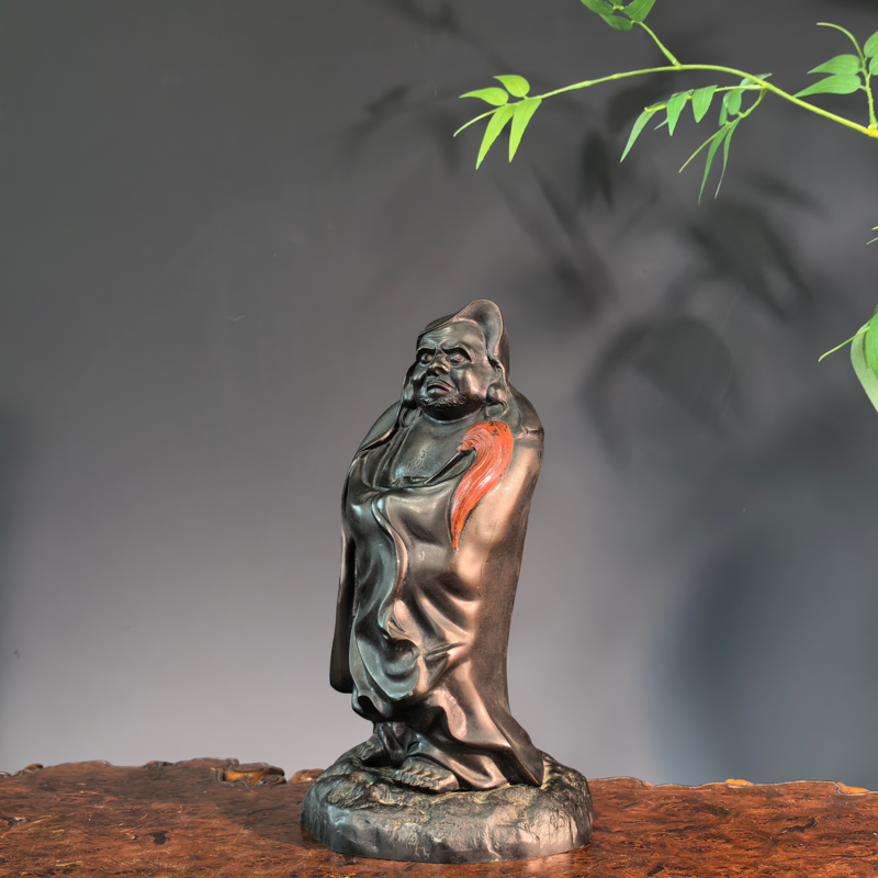 日本高岗铜器达摩大师立像铜制佛像达摩祖师像家居摆件禅意收藏