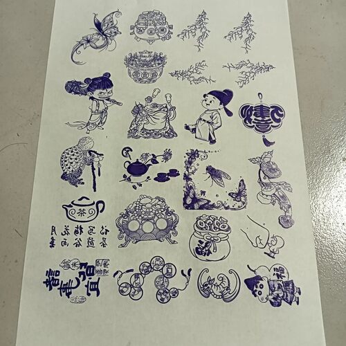 两张葫芦玉竹烙画烫画转印贴纸拓印图送一瓶十毫升转印油