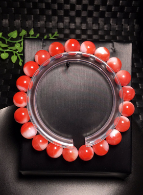 天然南红红白俏色单圈手链 油润细腻9.8毫米 重26.32克  非常百搭