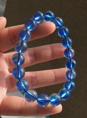 天然海蓝宝手链 晶体通透 魔鬼蓝色 直径11毫米 重37.1克