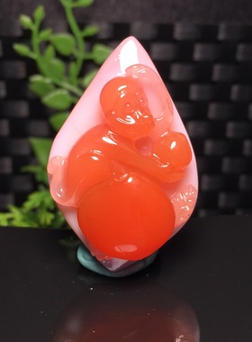 天然川料南红红白俏色精雕生宵猴吊坠 颜色油润细腻 重16.55克