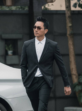 Seno高级灰色条纹西装男商务休闲男士西装韩版正装西服修身单西