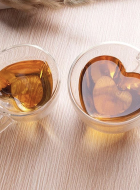 ins爱心双层玻璃杯创意家用牛奶早餐杯咖啡杯双层心形杯子情侣杯