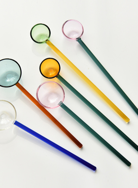 可爱糖果彩色玻璃勺子创意咖啡勺牛奶长柄搅拌勺甜品蜂蜜勺盐勺