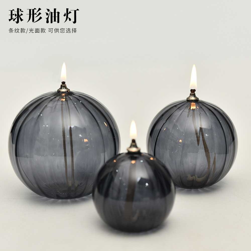 创意灰色条纹圆形玻璃油灯烛台摆件简约现代家用茶道无烟酥油灯,家居饰品,酥油灯,淘宝优惠券,粉丝福利购,淘宝优惠卷
