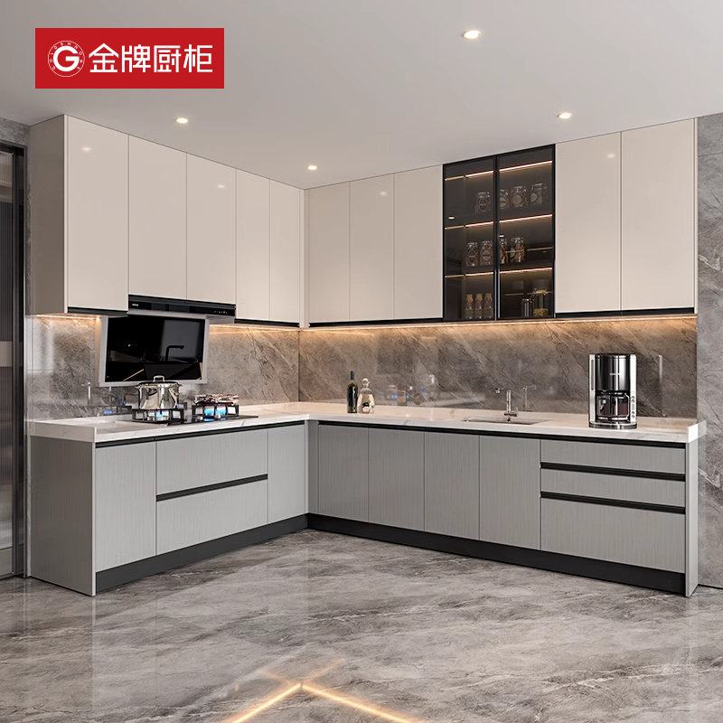 金牌厨柜整体橱柜定制石英石台面开放式厨房灶台一体柜家用组装
