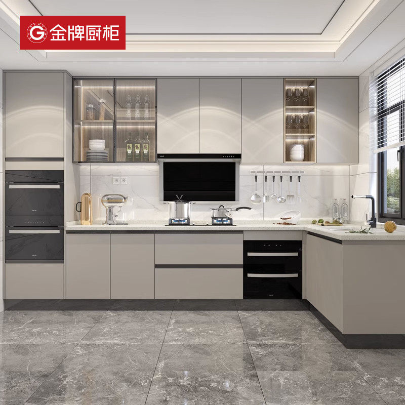 金牌厨柜厨房橱柜定制石英石台面家用一体式订做装修灶台柜装修