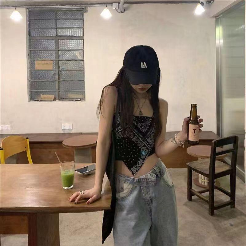 腰果花吊带背心短款辣妹风图片