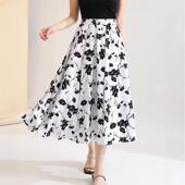 裙子 松紧腰中长款 矜持优雅白半身裙女春夏2025新款 百搭碎花大码