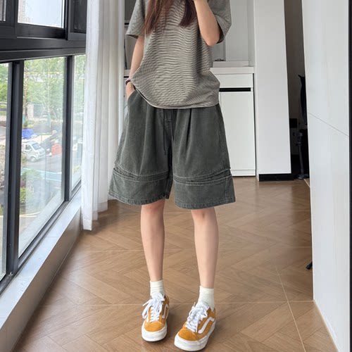 水洗工装五分裤男宽松直筒伐木裤