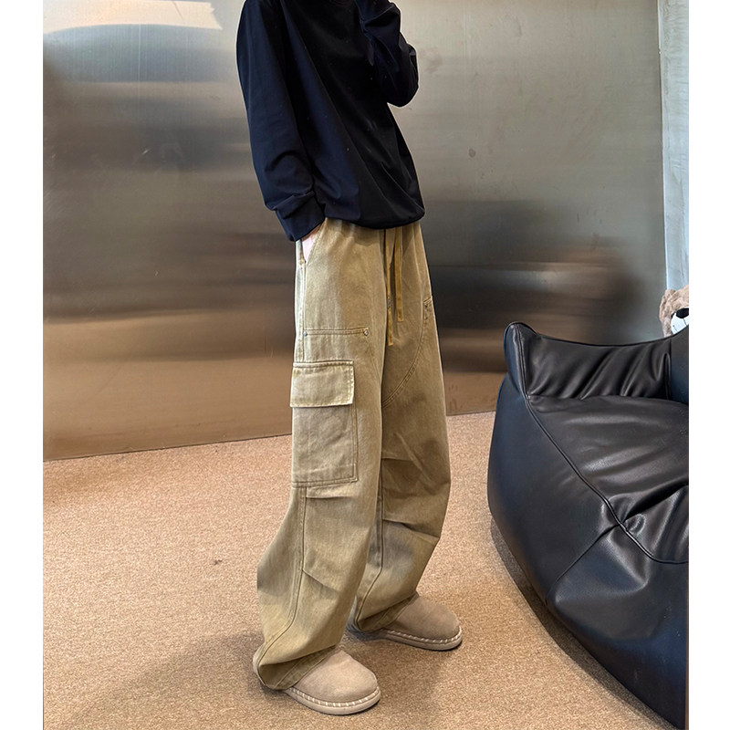 纯棉水洗工装裤男宽松阔腿休闲裤图片