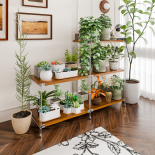 花架置物架日式落地式多层花架子客厅阳台室内花盆架组合展示架子