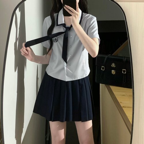 东京岁时记jk短袖衬衫短款蓝色夏