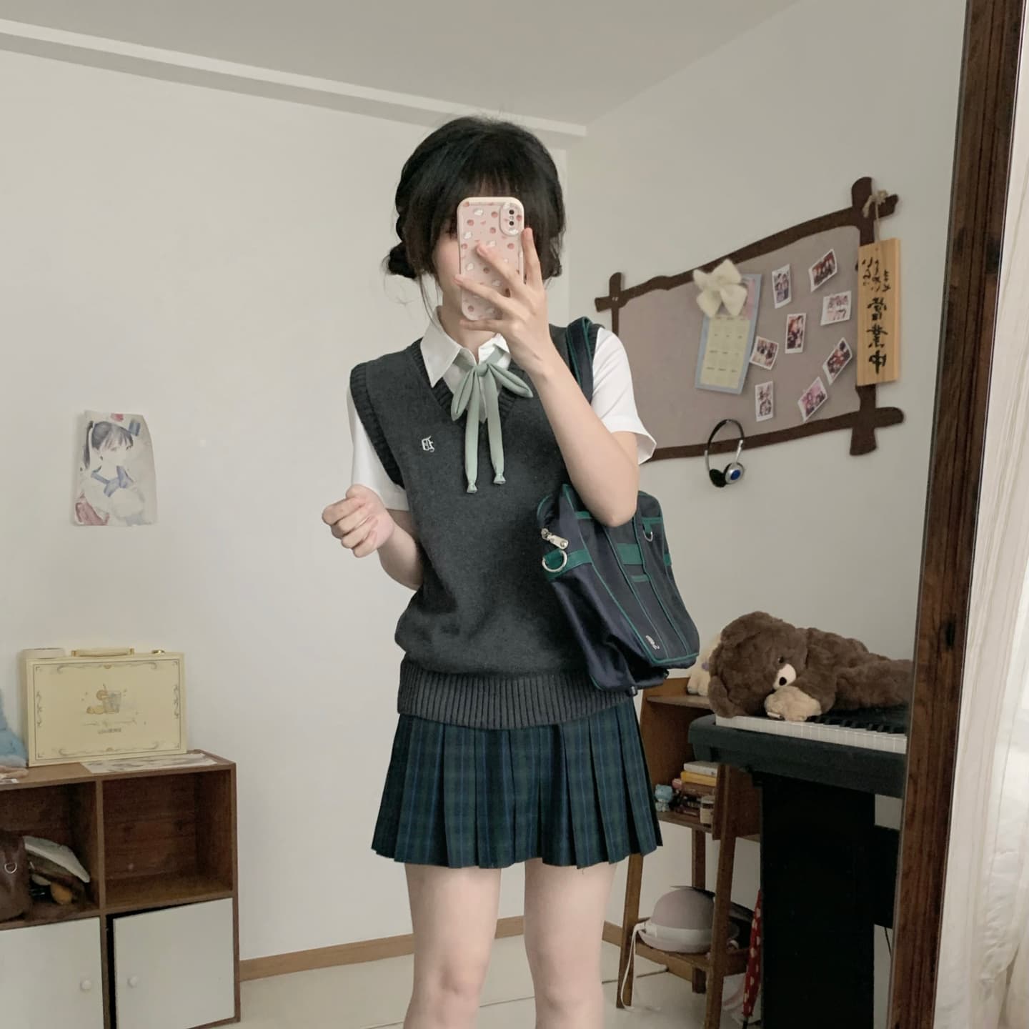 东京岁时记jk格裙绿格百褶裙女夏图片