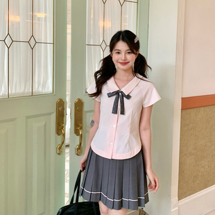 衬衫 甜美减龄粉色短袖 女学院风收腰显瘦上衣 新款 东京岁时记jk夏季