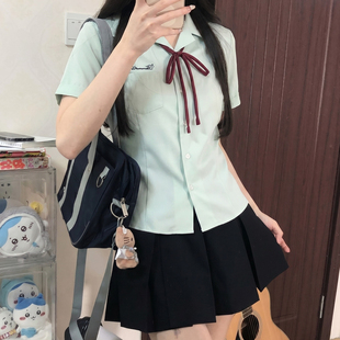 东京岁时记jk短袖衬衫女款2026新款绿色上衣小个子日系刺绣收腰夏
