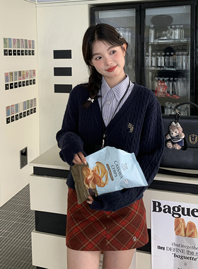 东京岁时记jk毛衣针织开衫套装女校供学院风初秋款绀色领宽松外套