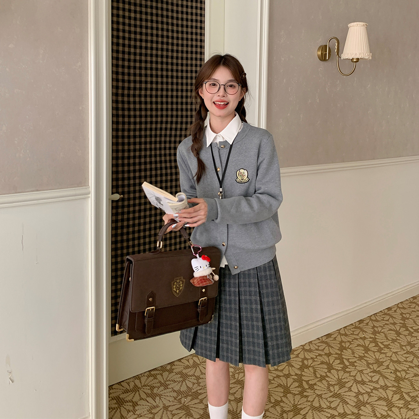 东京岁时记jk灰色毛衣小个子毛针织开衫上衣女慵懒风显瘦秋冬穿搭