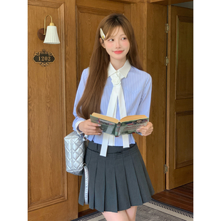 学院风上衣女领带衬衣玫瑰信约 衬衫 东京岁时记jk新款 蓝白条纹长袖