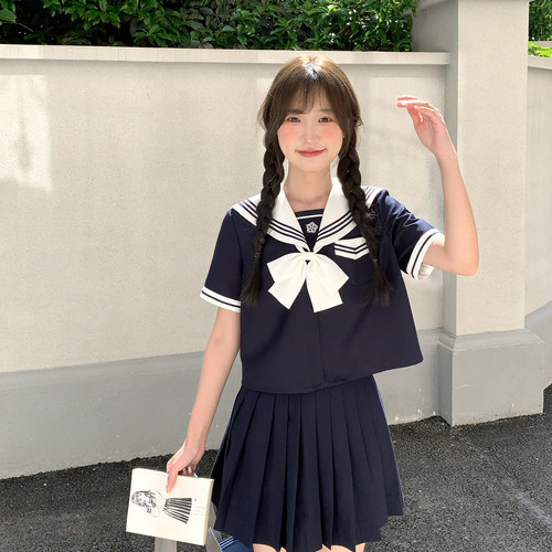 JK夏季绀色短袖水手服校服套装