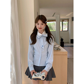 蓝色衬衫 东京岁时记miu系学院风衬衫 初秋长袖 日系甜美领结jk制服