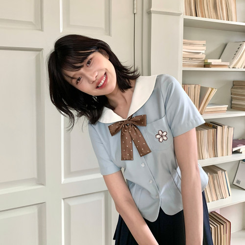 东京岁时记JK薄荷绿娃娃领衬衫女