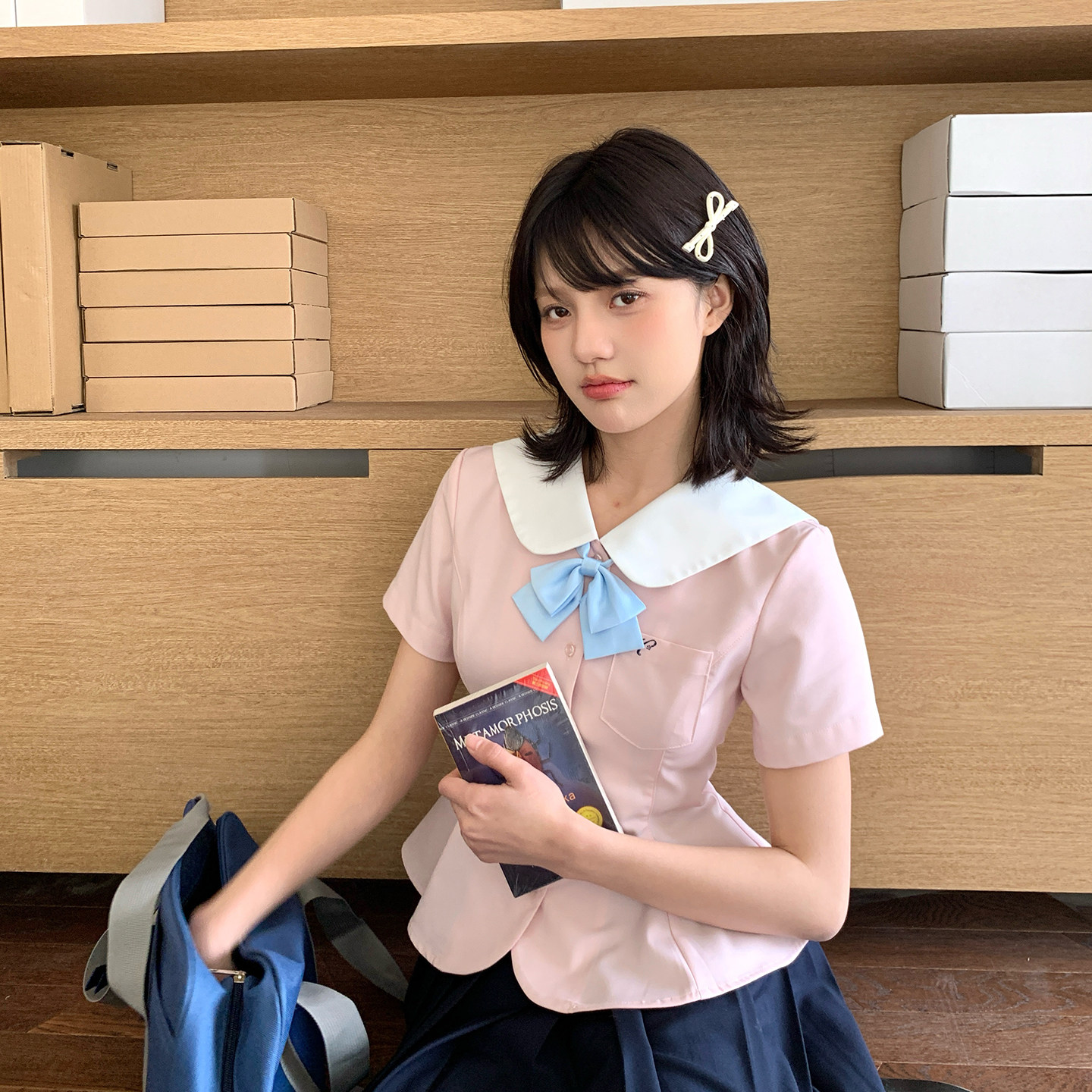 东京岁时记jk夏季可爱粉色花苞水手服女小个子甜美学院风短袖上衣