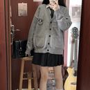长袖 东京岁时记JK春秋日系开衫 灰色黑色针织外套女宽松藤野高毛衣