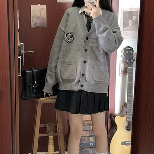 东京岁时记JK春秋日系开衫 灰色黑色针织外套女宽松藤野高毛衣 长袖