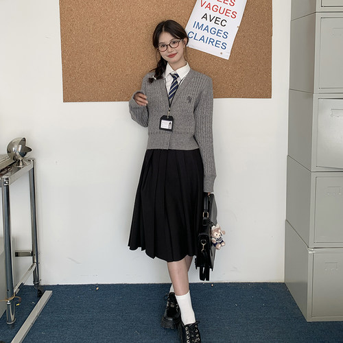 原创正版制服黑色JK百褶裙长裙