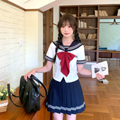女日系海军风学生校服 水手服套装 东京岁时记jk制服夏季 白撞绀短袖