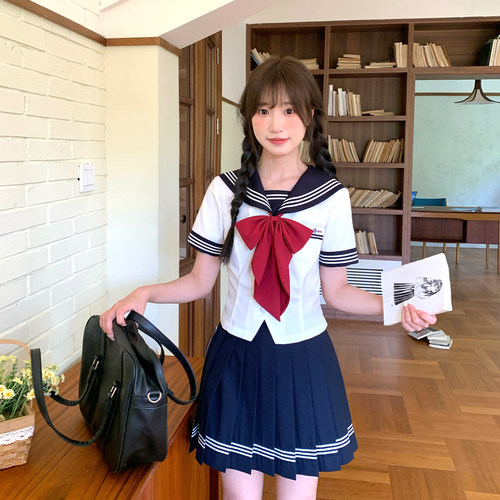 夏季日系JK白撞绀水手服套装
