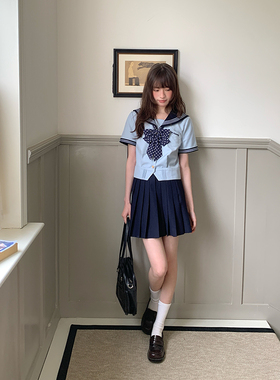 东京岁时记jk制服套装水手服短袖蓝色上衣百褶裙女夏日新款套装