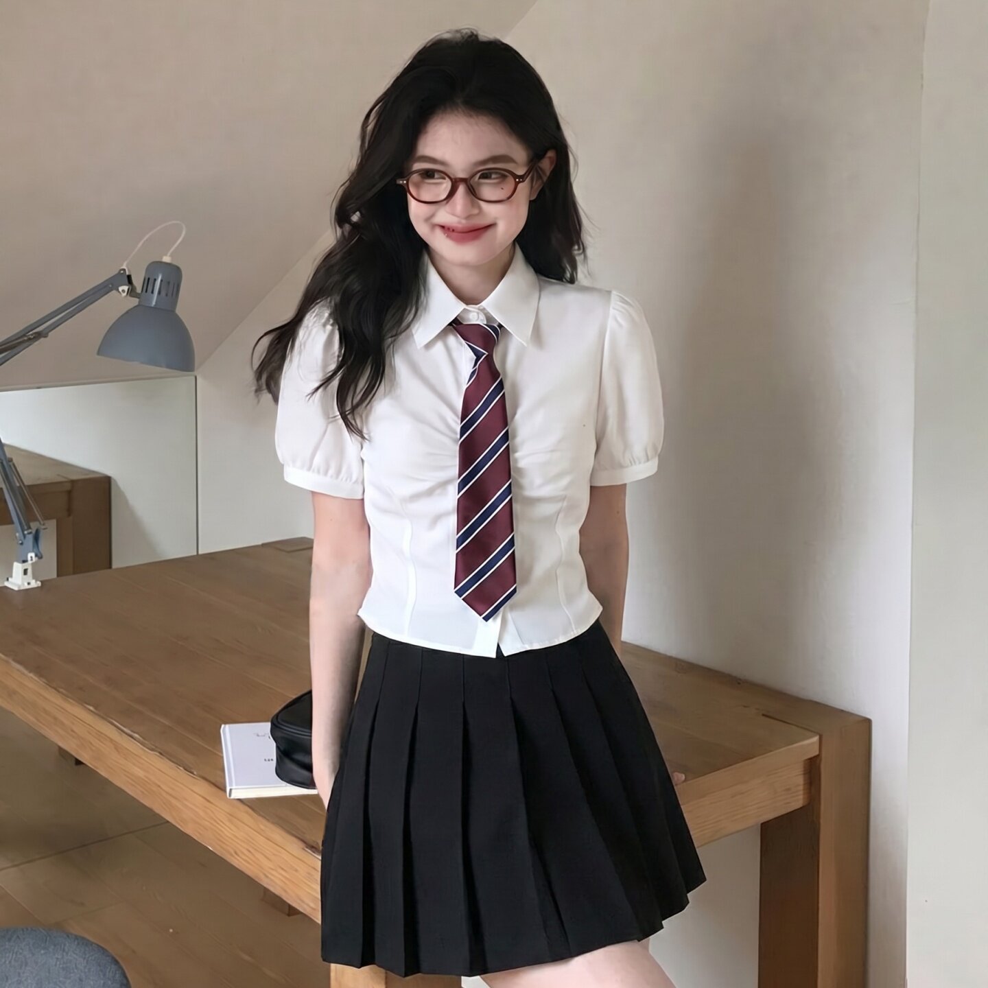 东京岁时记jk制服套装白色收腰短袖衬衫泡泡袖学院风百搭上衣夏女