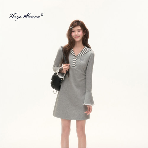 东京岁时记jk灰色长袖连衣裙女秋