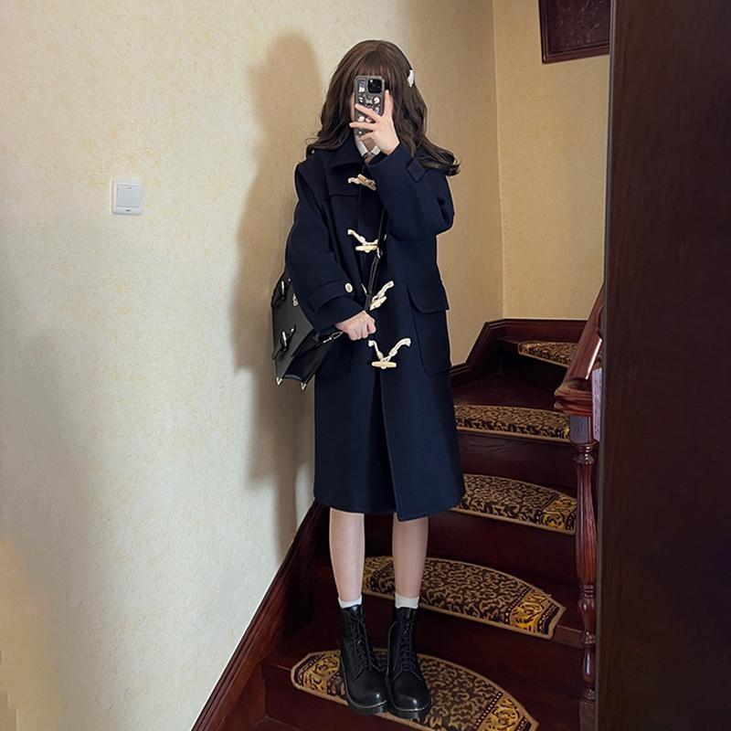 学院风夹棉牛角扣大衣维尼校刊