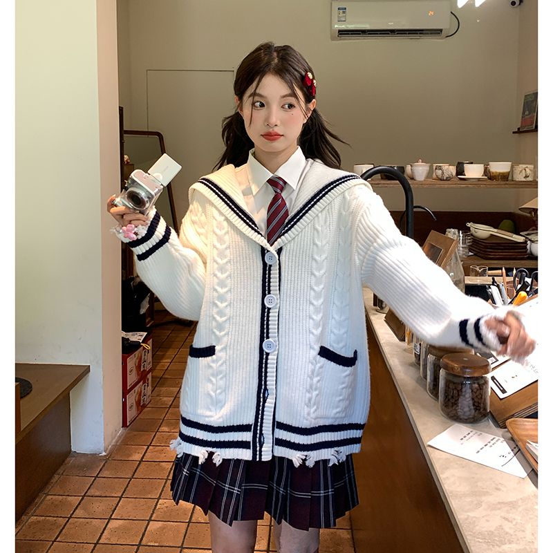 jk制服毛衣学院风白色海军领