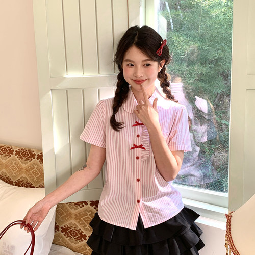 东京岁时记jk粉条娃娃领衬衫女夏