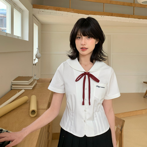 东京岁时记jk学院风白色短袖衬衫