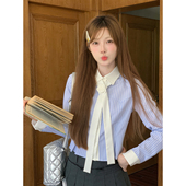 衬衫 东京岁时记jk新款 蓝白条纹长袖 学院风上衣女领带衬衣玫瑰信约