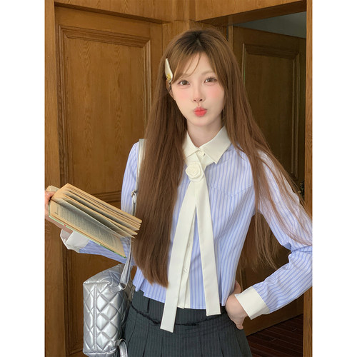 东京岁时记学院风条纹长袖衬衫