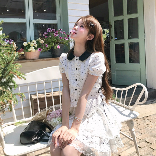 东京岁时记jk娃娃领波点衬衫女夏