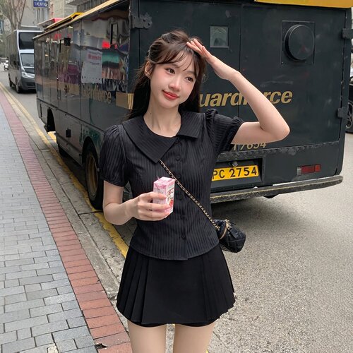 东京岁时记jk短袖衬衫女条纹上衣