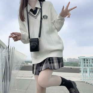 东京岁时记JK原创学院风针织白色套头毛衣内搭女春季 外套星球塌陷