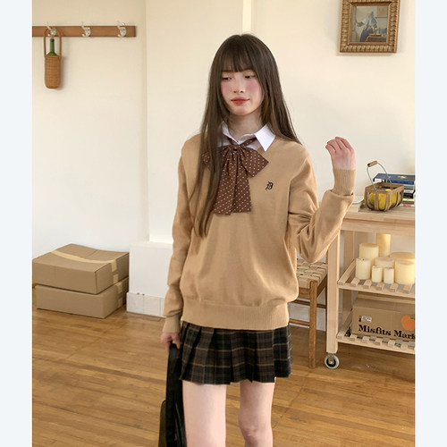 学院风纯棉毛衣宽松灰野川