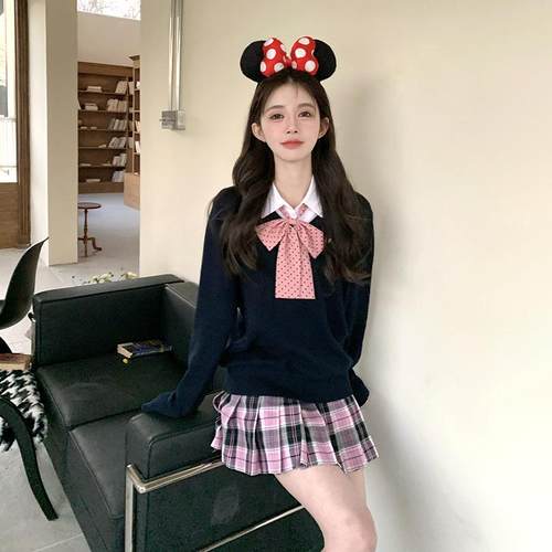 毛衣套装学生V领套头针织衫